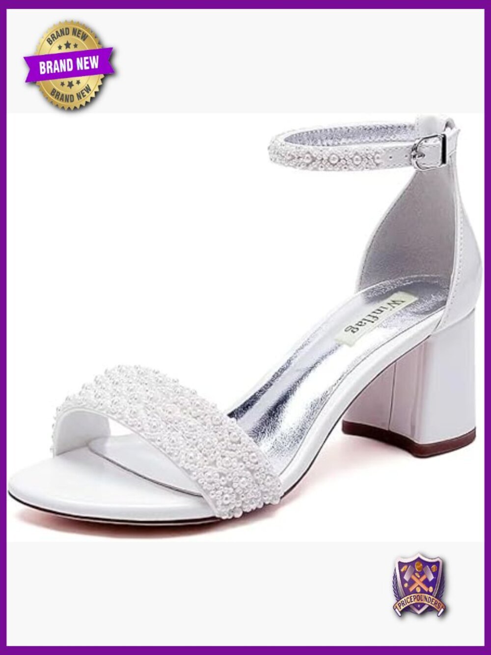Beaded Wedding Sandals with Block Heel and Ankle Strap, Size 5-11